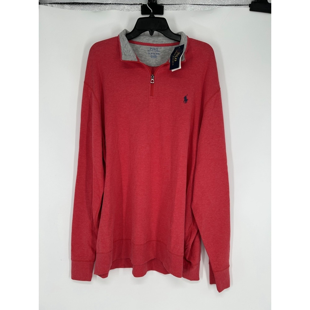 Polo Ralph Lauren Sweater Mens 2XL XXL Pink Red‎ Pony Logo Quarter 1/4 Zip Knit